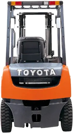 Montacargas Toyota 32-8FG25 de frente por detrás, con el contrapeso y las llantas traseras